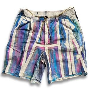 One of one, hand painted colorful Striped Shorts